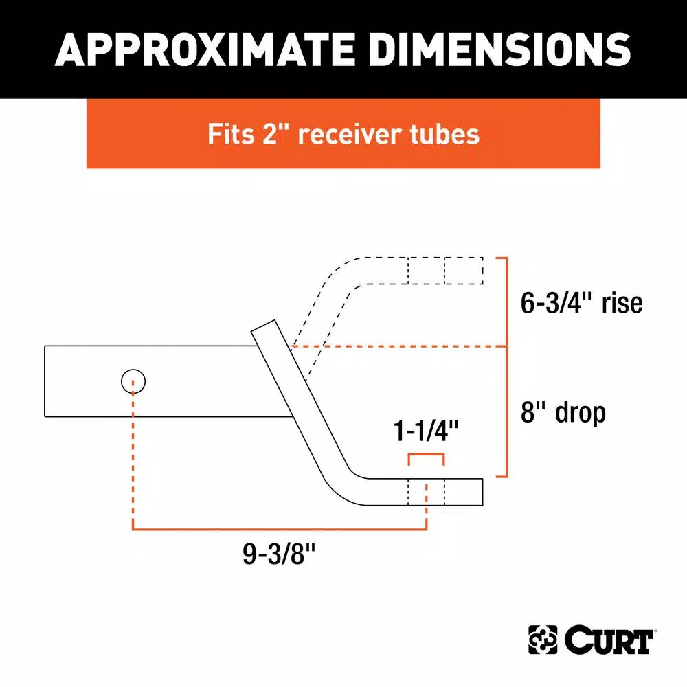 CURT Class 4 Ball Mount, 2" Receiver, 10,000 lbs Capacity, 8" Drop / 6.75" Rise
