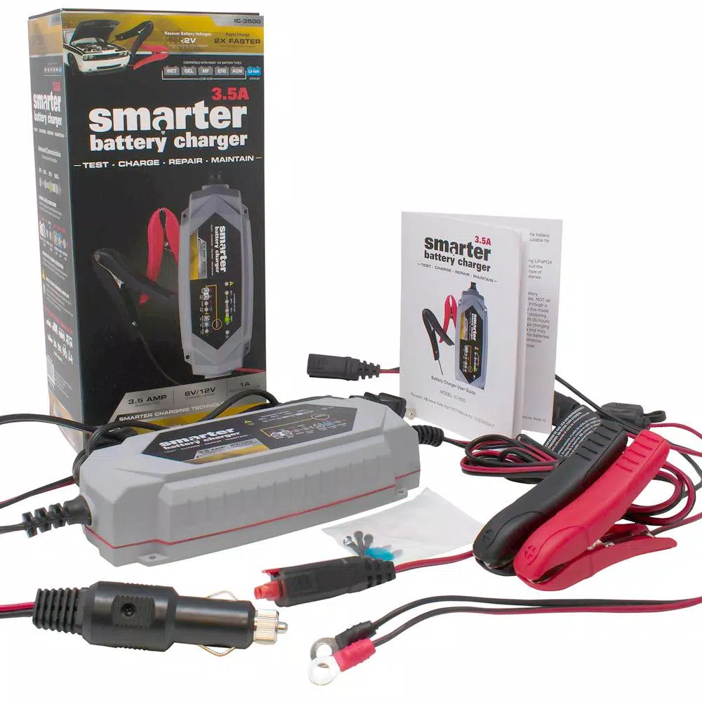 Smartech Products Smarter IC-3500 3.5A Smart Automotive Battery Charger, Maintainer & Repairer for 6V/12V Lead-Acid and Lithium Batteries