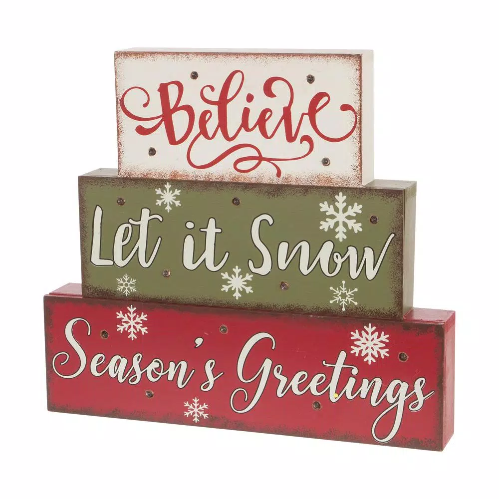 Glitzhome 11.81 in. LED Lighted Multi-color Wooden Block Word Sign, 14-Bulbs