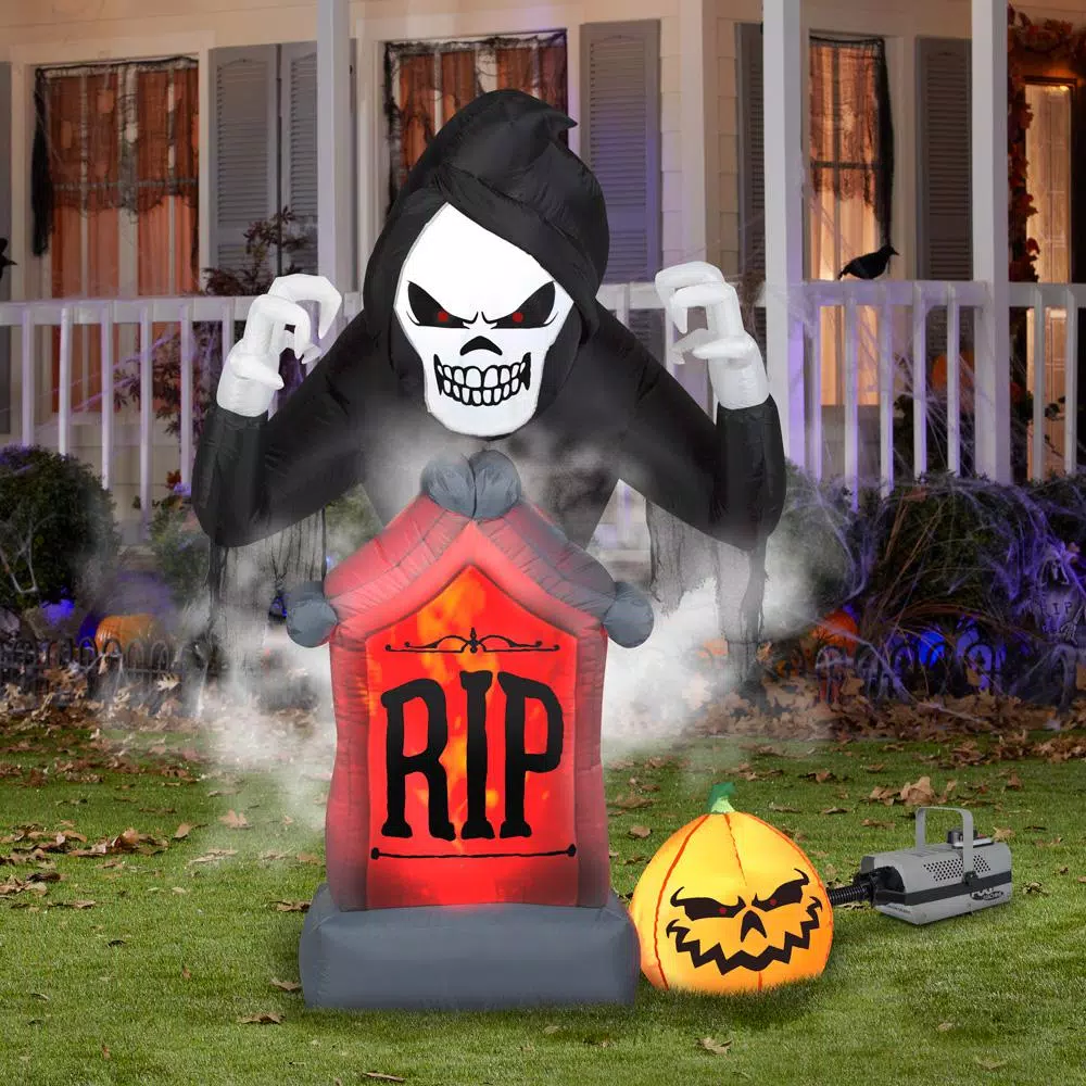 Gemmy 6 ft. Animated Fire and Ice Shaking Reaper Inflatable Halloween Decor with Projection and Fog Effect