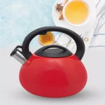 ExcelSteel 3 Qt. Red Stainless Steel Whistling Tea Kettle with Stay-Cool Bakelite Handle thumbnail 5