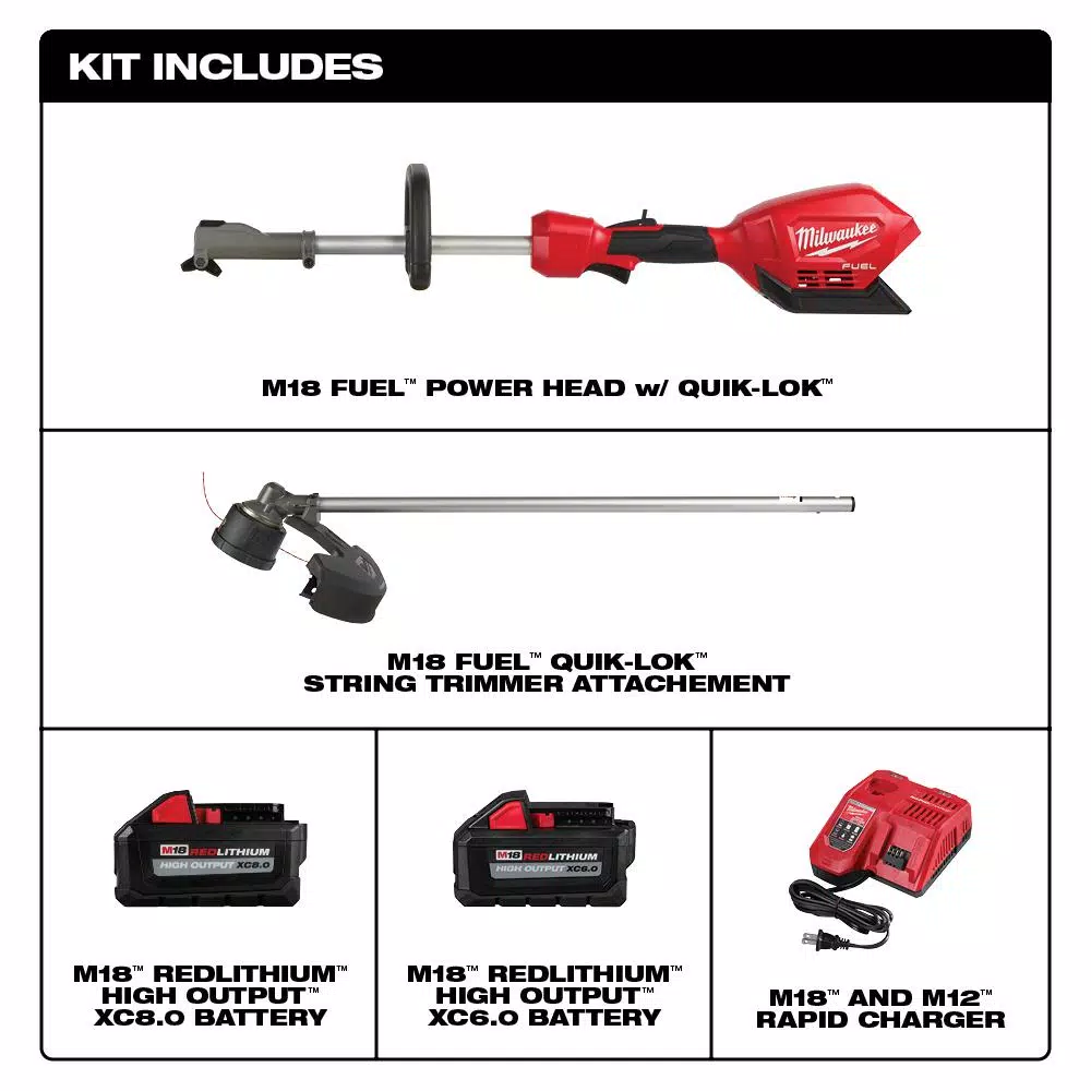 Milwaukee M18 FUEL 18V Brushless Cordless String Trimmer Kit with QUIK-LOK, 8Ah Battery & Charger