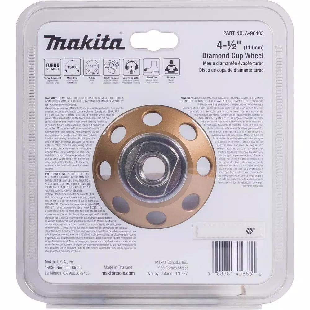 Makita 4-1/2 in. Turbo 8-Segment Diamond Cup Wheel, Anti-Vibration