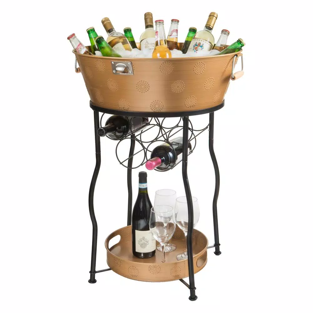 Artland Corona XL Party Station - 30 Gallon Galvanized Steel Beverage Tub with Stand and Wine Rack