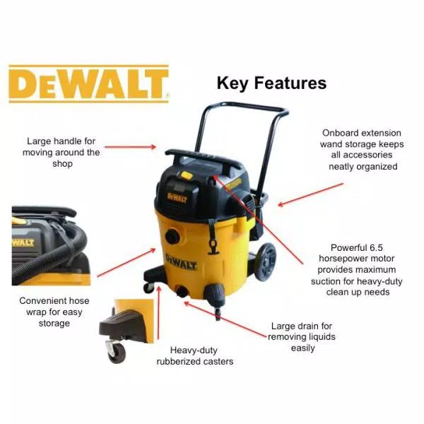 DEWALT 16 Gal. 6.5 HP Poly Wet/Dry Vacuum with 3 Bags and Cartridge Filter