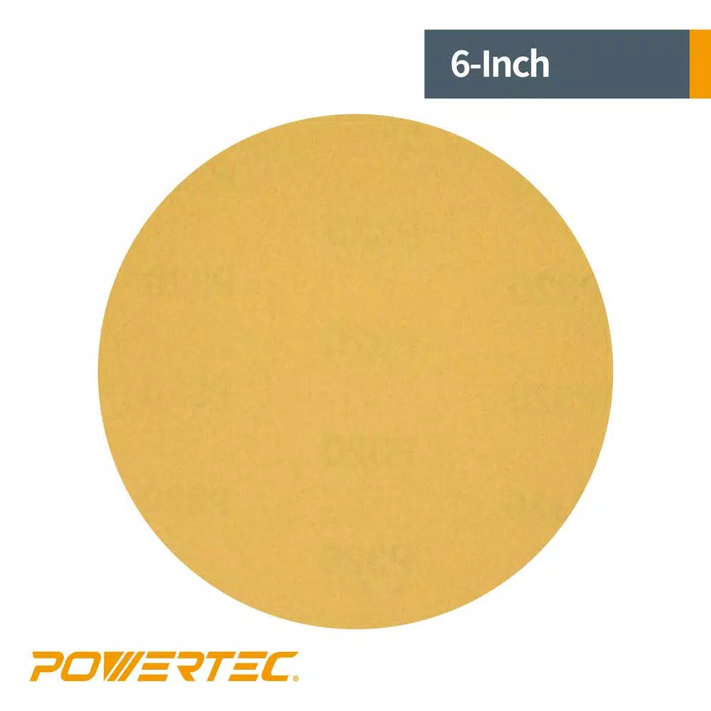 POWERTEC 6-Inch 220 Grit Aluminum Oxide PSA Sanding Discs, 100-Pack