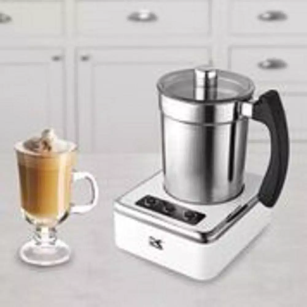 Kalorik Electric Milk Frother, 13.5 oz. Stainless Steel Frothing Vessel, White and Stainless Steel