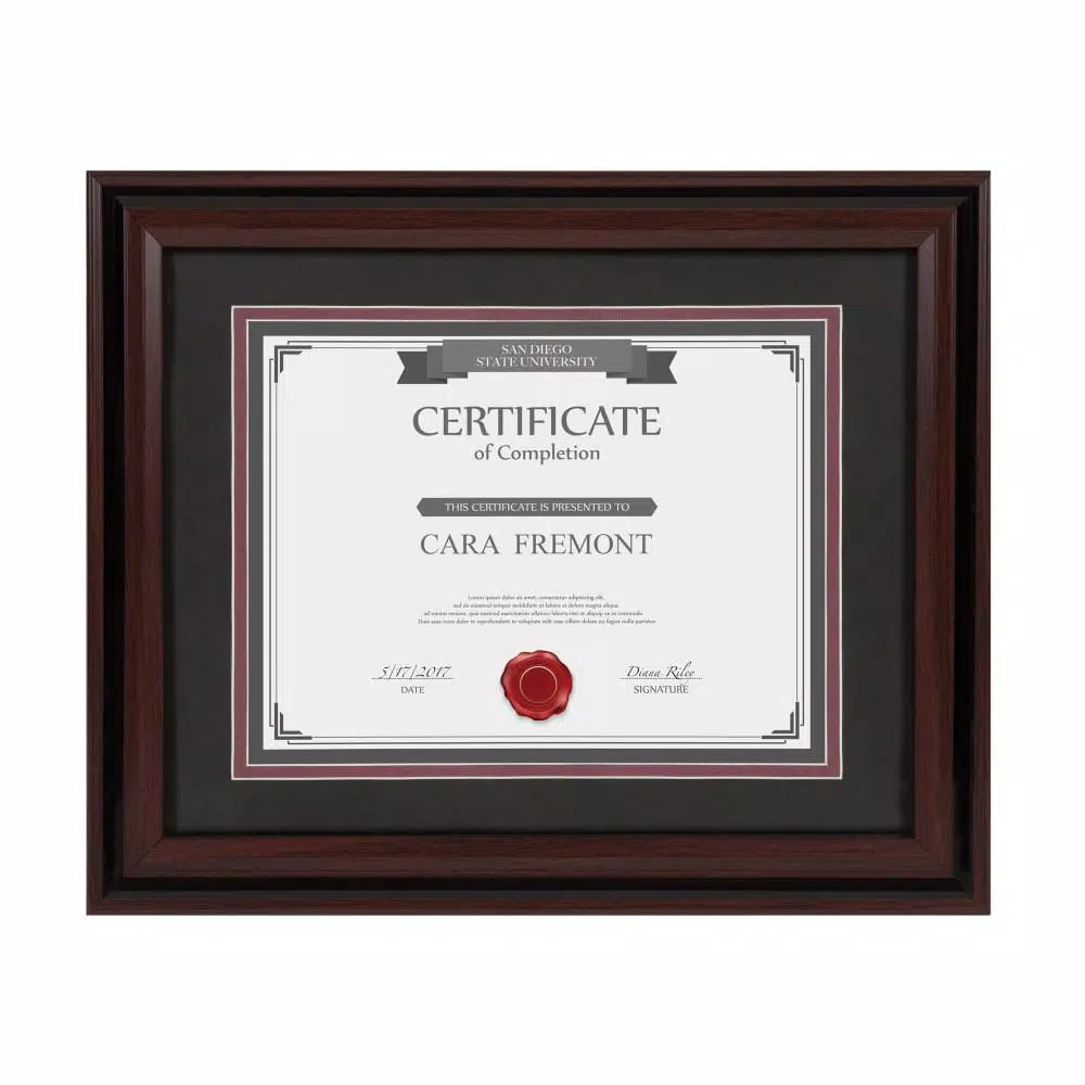 DesignOvation Watson Set of 4 Brown Document Picture Frames, 11x14 matted to 8.5x11, Classic Two-Tone Finish