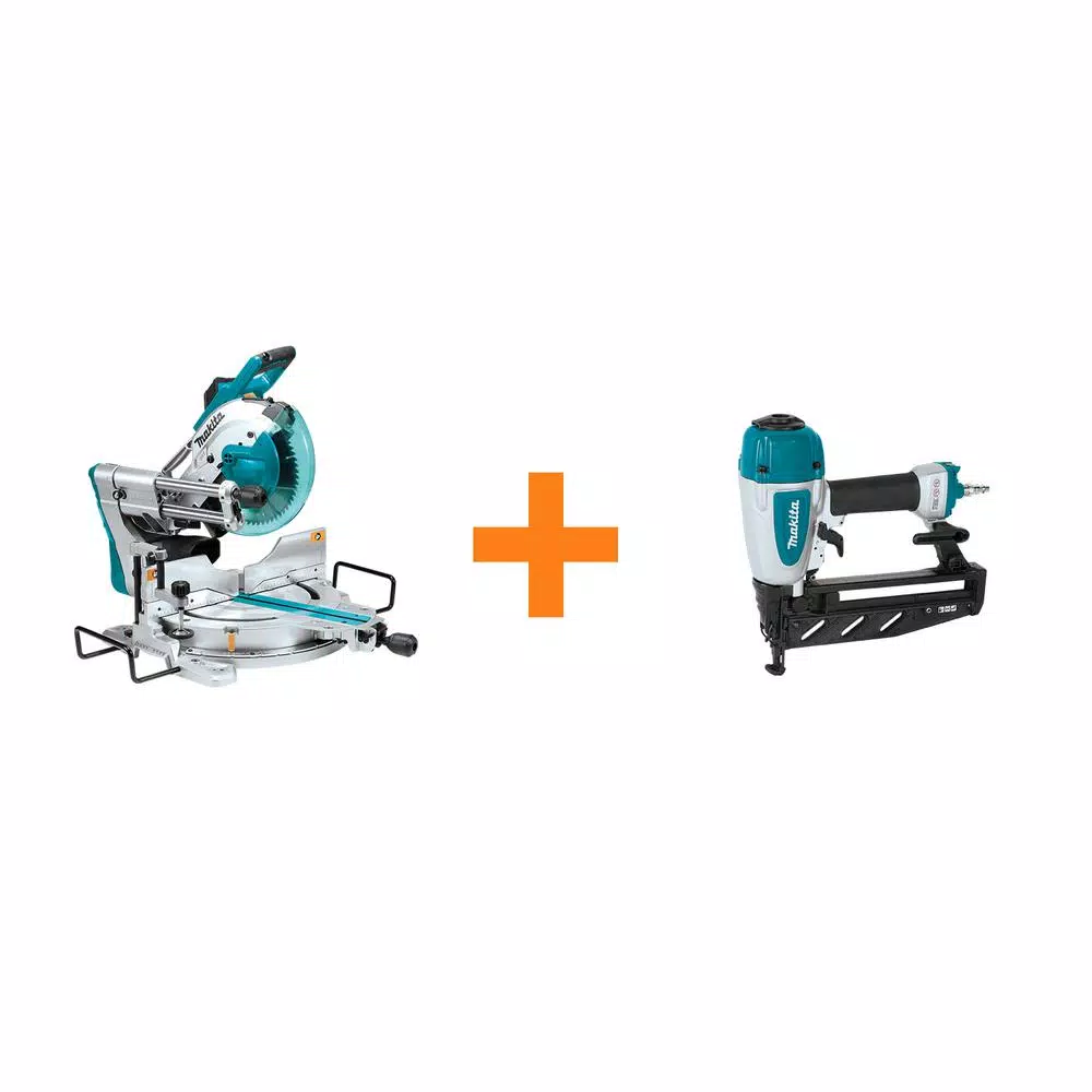 Makita 10 in. Dual Bevel Sliding Compound Miter Saw with Laser & Bonus 16-Gauge Finish Nailer