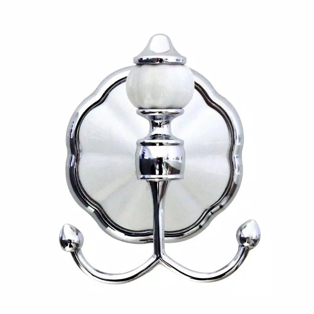 MODONA FLORA Double Robe and Towel Hook - White Porcelain and Polished Chrome