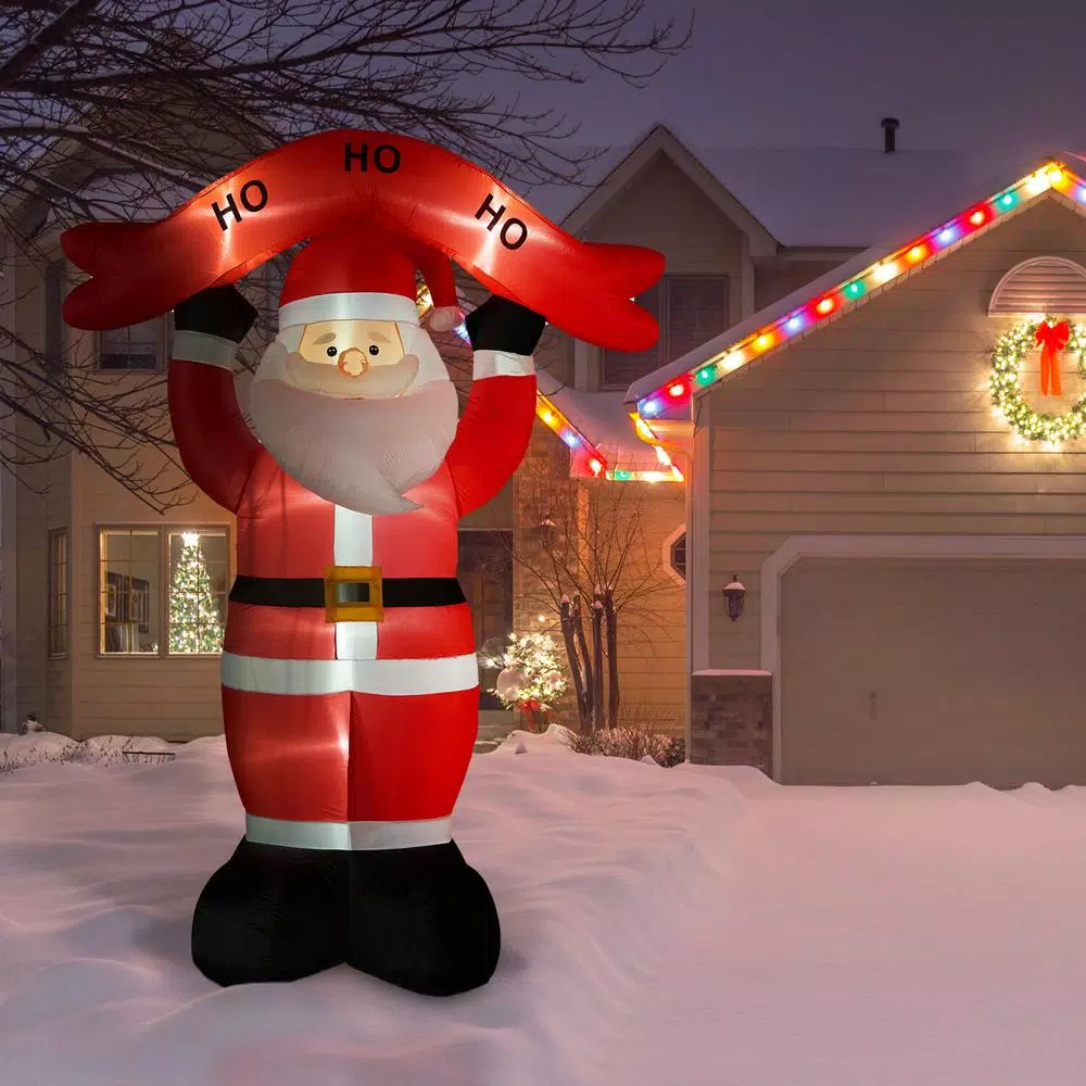 Fraser Hill Farm 10 ft. Santa Claus Inflatable with HO HO HO Sign and White Lights
