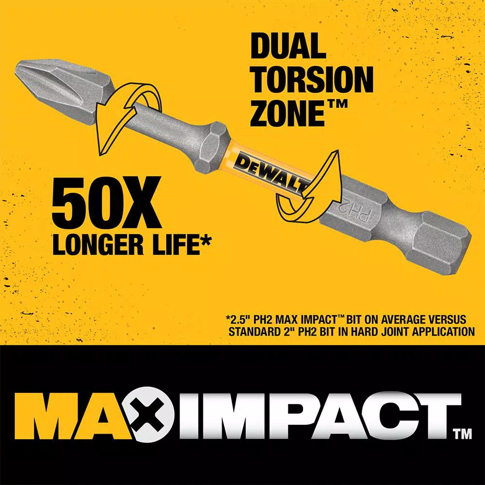 DEWALT MAX IMPACT #2 Phillips Screwdriver Bits, 2.5 in., 15-Piece Set with Bulk Storage