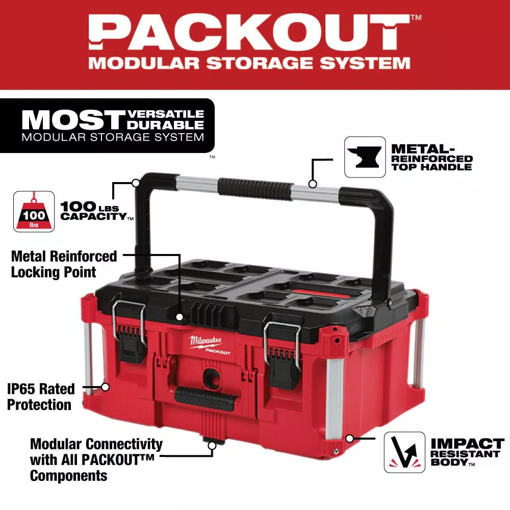 Milwaukee M18 FUEL Impact Wrench & 117-Pc Ratchet, Socket, and PACKOUT Modular Storage Combo Kit