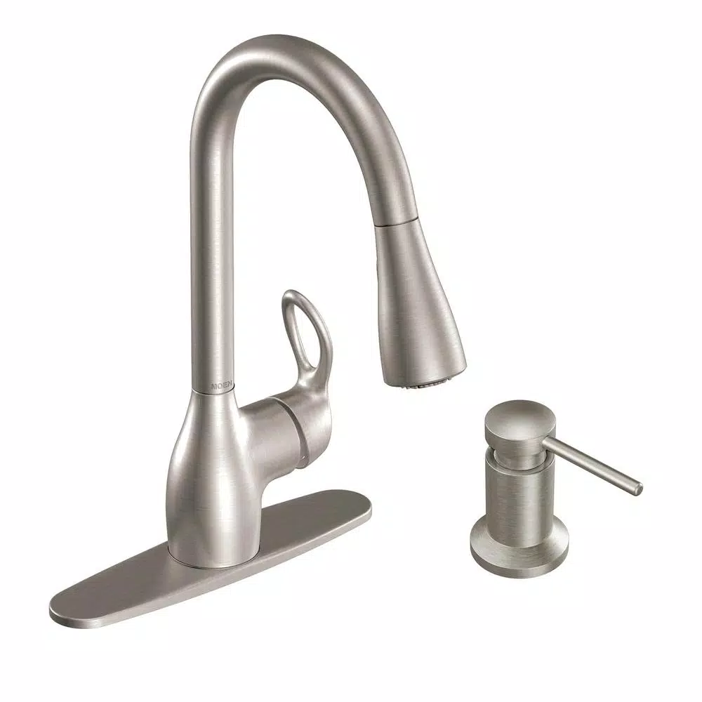 Moen Kleo Single-Handle Pull-Down Kitchen Faucet with Soap Dispenser, Spot Resist Stainless