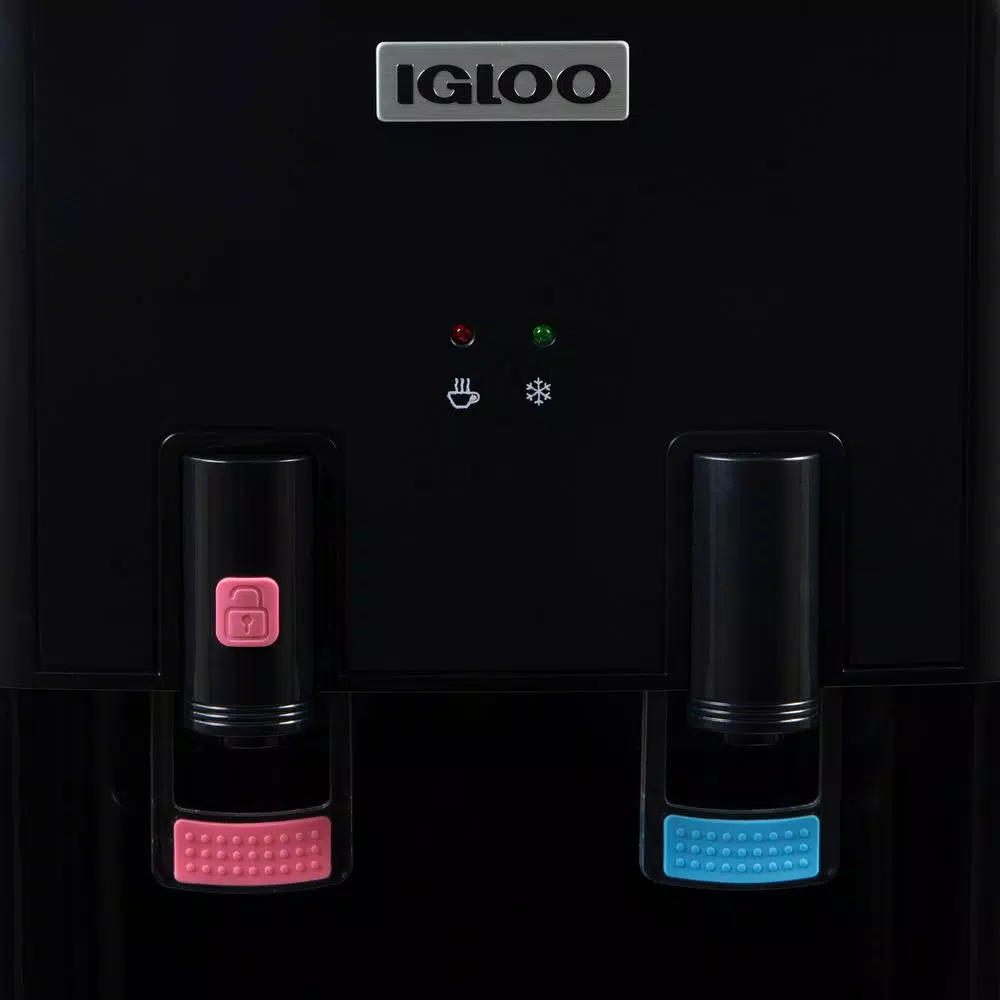 Igloo Top Loading Water Dispenser, Hot and Cold Water Cooler in Black and Stainless Steel
