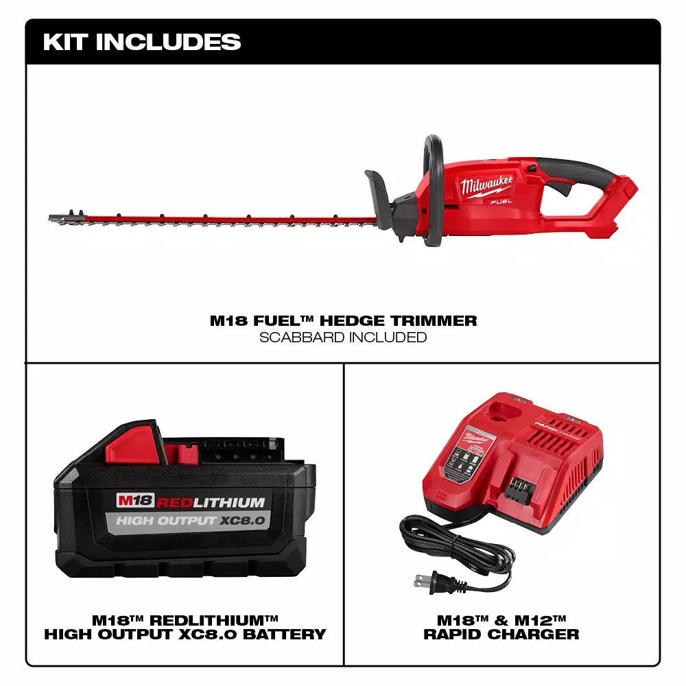 Milwaukee M18 FUEL 24 in. 18V Cordless Brushless Hedge Trimmer Kit with 8.0 Ah Battery and Rapid Charger