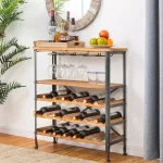 Glitzhome 34.25 in. Vintage Wood and Iron Wine Bottle and Glass Rack thumbnail 7