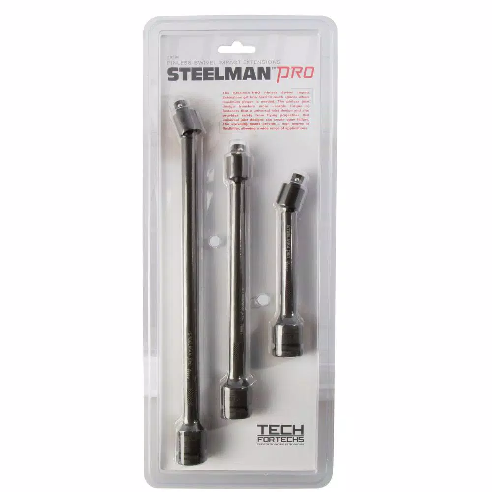 STEELMAN PRO 3-Piece Pinless Swivel Impact Extension Adapter Set, 1/2 in. Drive to 3/8 in. Drive