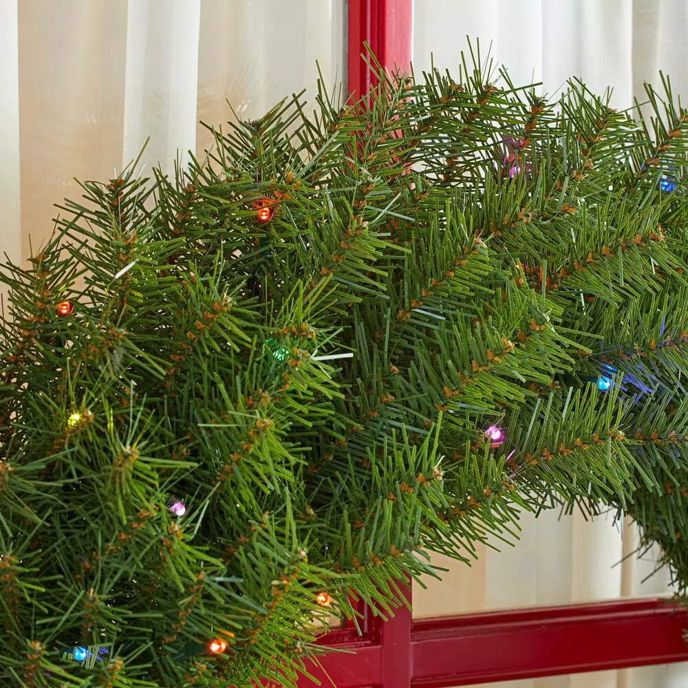 Home Accents Holiday 32 in. Norwood Fir Artificial Wreath with 50 Multi-Color LED Lights
