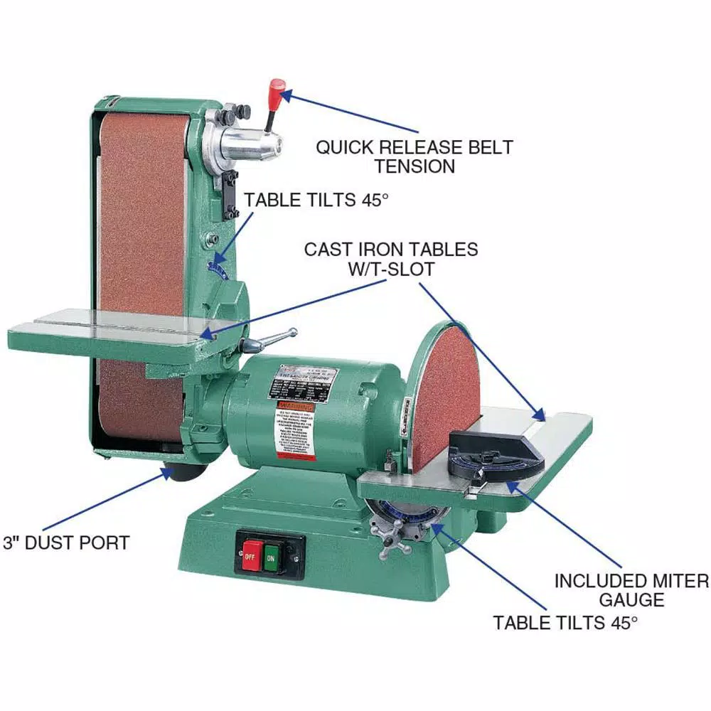 Grizzly Industrial 6 in. x 48 in. Belt and 12 in. Disc Combination Sander, 1725 rpm, 1 HP