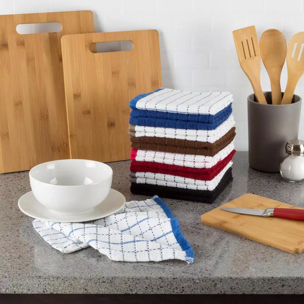 Lavish Home 16-Pack Windowpane Pattern Cotton Kitchen Towels - Multi-Color Set