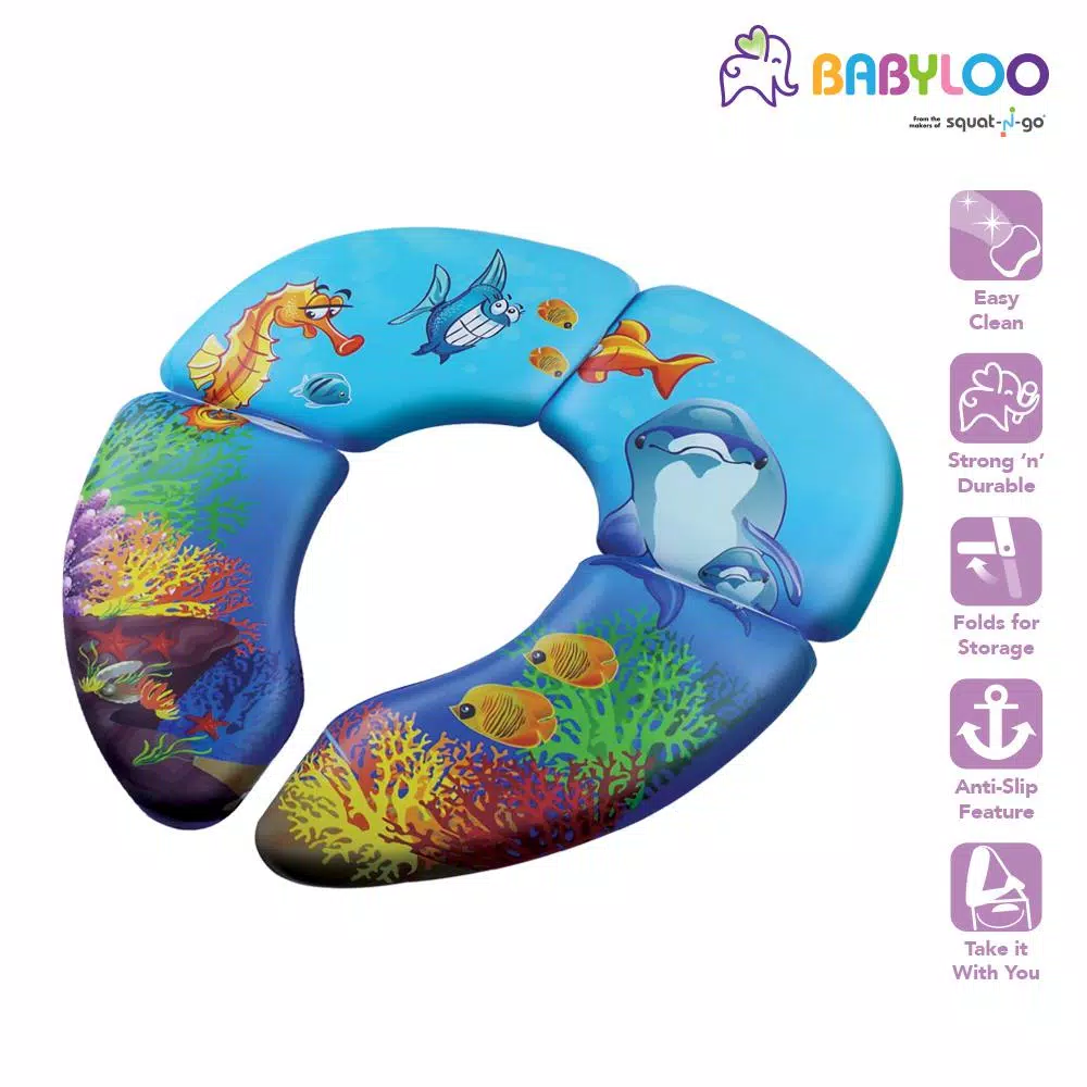 Babyloo Ocean Pattern Folding Cushioned Toilet Seat with Travel Bag for Toddlers