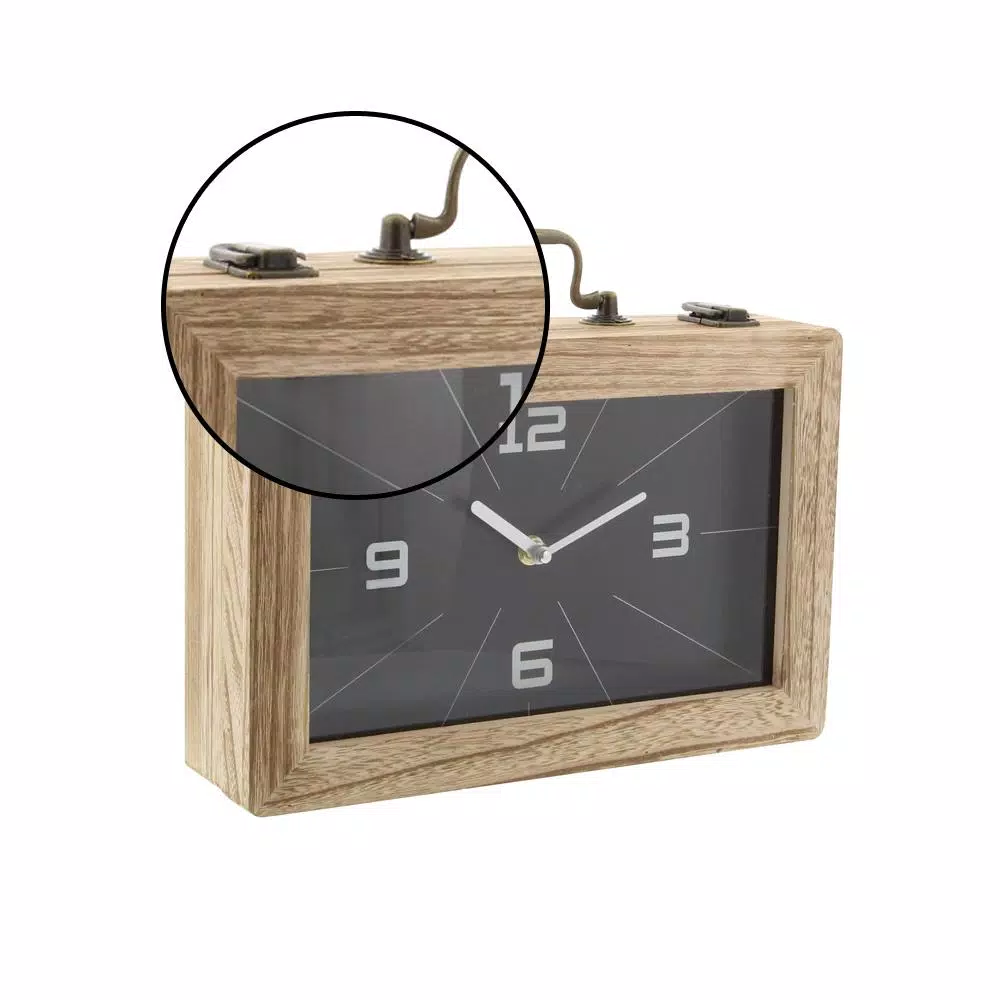 LITTON LANE Vintage Brown and Black Rectangular Wooden Suitcase Table Clock, 8 x 12 in.