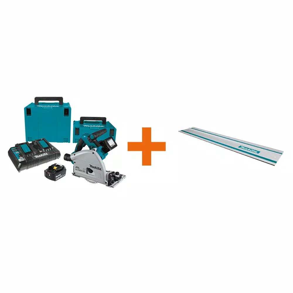 Makita 18V X2 LXT Brushless 6-1/2" Plunge Circular Saw Kit with 39" Metal Guide Rail and (2) 5.0Ah Batteries