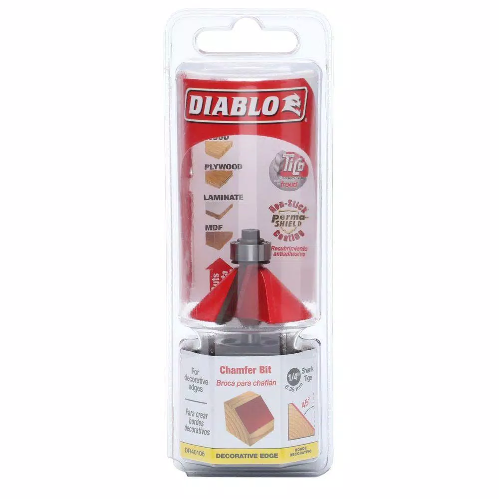 Diablo 45-Degree Chamfer Router Bit, 1/4 in. Shank, Carbide Construction