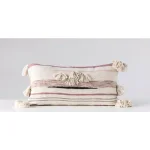 3R Studios Pink, Brown and Black Striped Kilim Throw Pillow with Tassels, 28 x 14 in. thumbnail 7