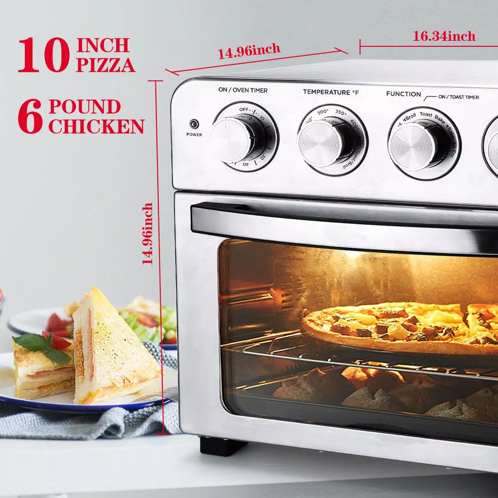 Boyel Living 24 Qt. Silver Stainless Steel Air Fryer Toaster Oven with 1700W Power and 4 Accessories