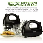 Ovente HM161 5-Speed Electric Hand Mixer, 150W, with Stainless Steel Chrome Beaters and Snap-On Storage Case, Black thumbnail 2