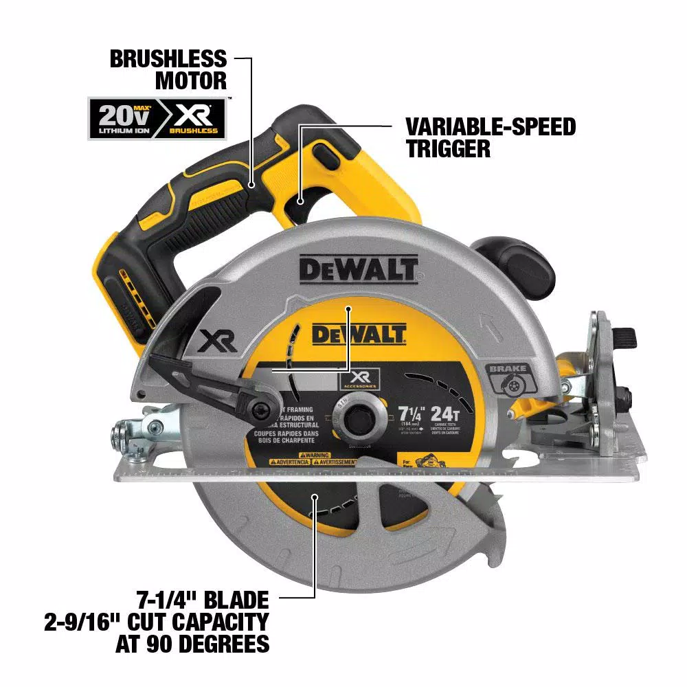 DEWALT 20V MAX XR Cordless Brushless 7-1/4 in. Circular Saw Kit with (2) 5.0 Ah Batteries and Charger