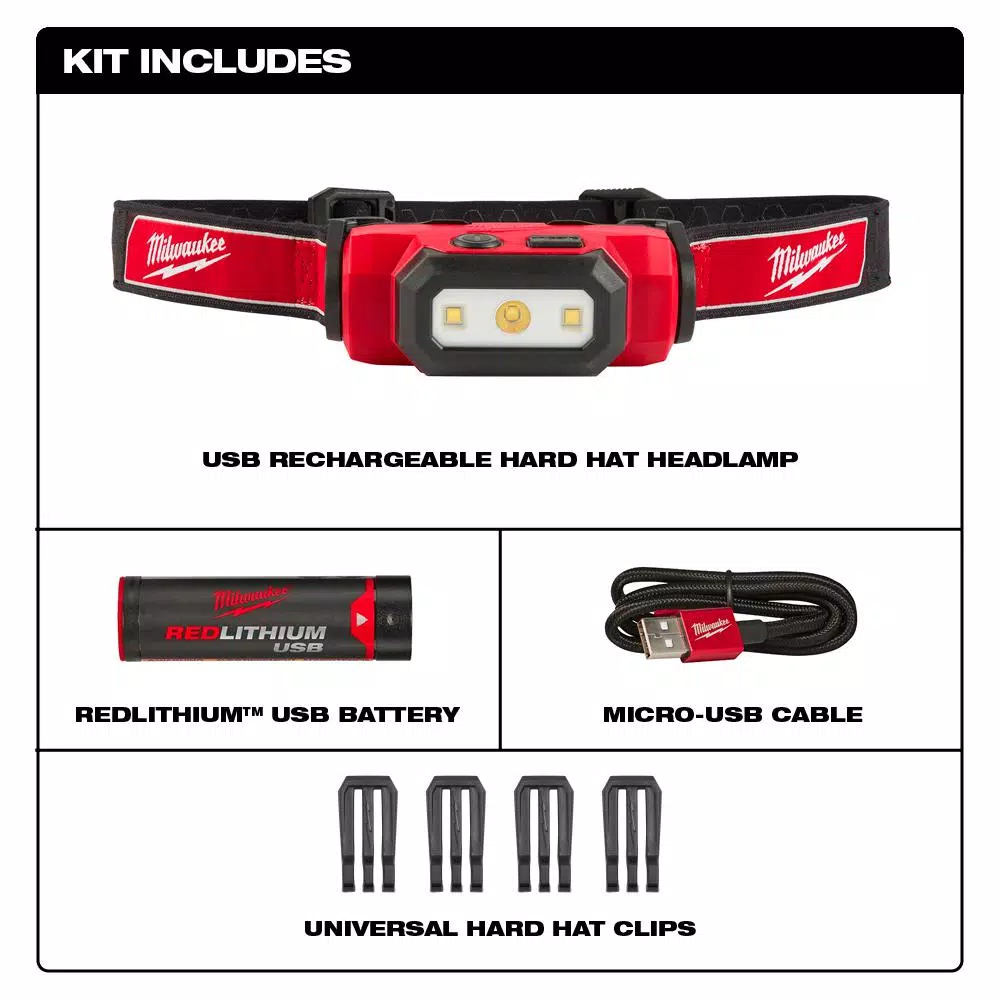 Milwaukee 475 Lumens REDLITHIUM USB Rechargeable Hard Hat Headlamp