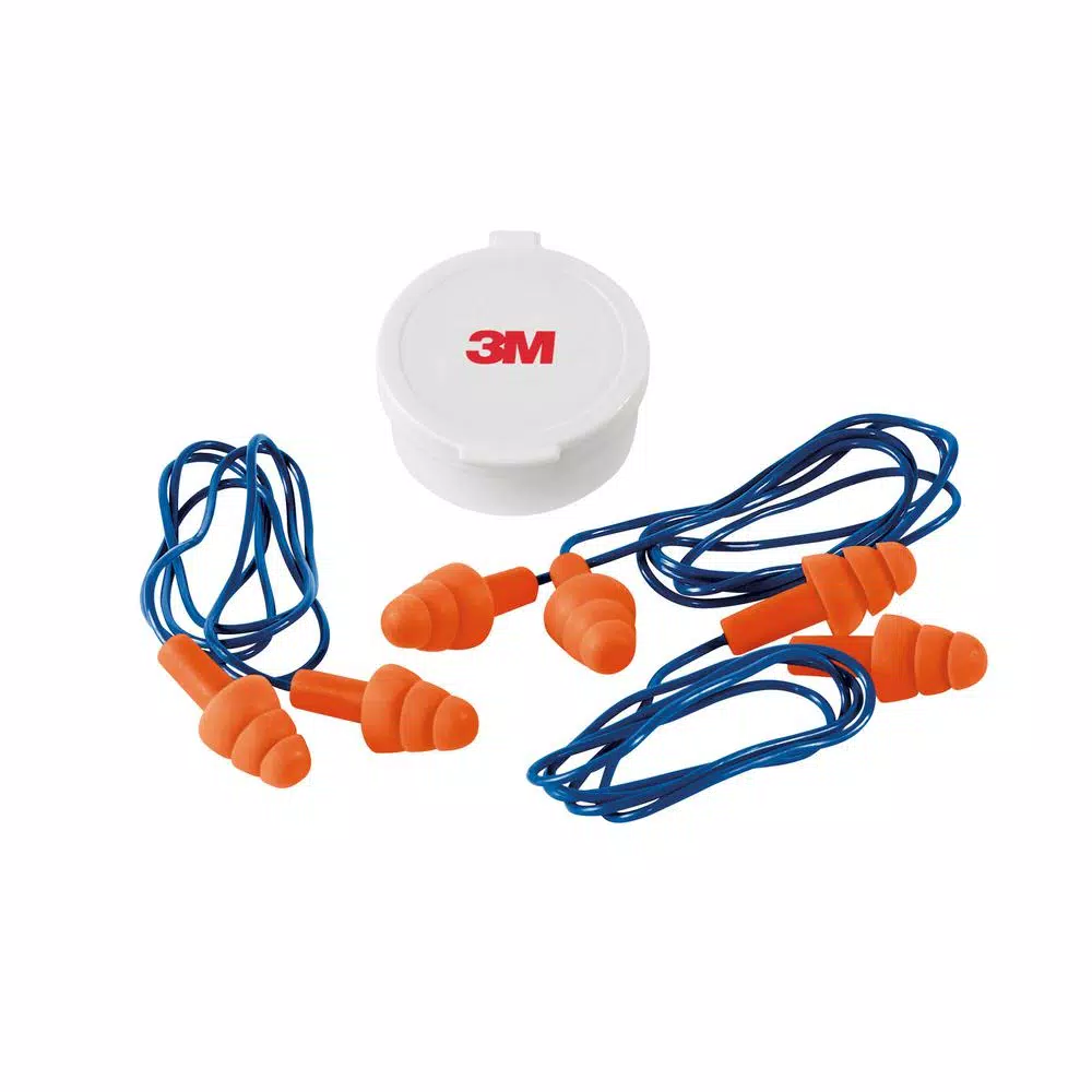 3M Corded Reusable Ear Plugs, Tri-Flange Design, 25 dB NRR (Case of 10 Packs, 30 Pairs Total)