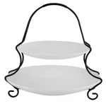 Gibson Elite Gracious Dining 3-Piece White Porcelain 2-Tiered Serving Set with Metal Rack thumbnail 1