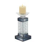 LITTON LANE 11" Contemporary Glass Encased Crystal Bubble Candle Holder with Grey Mirrored Wood Base thumbnail 2