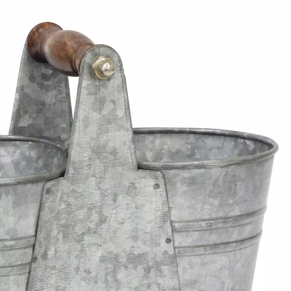 Stonebriar Collection Stonebriar 9 in. Antique Galvanized Double Bucket with Wood Handle
