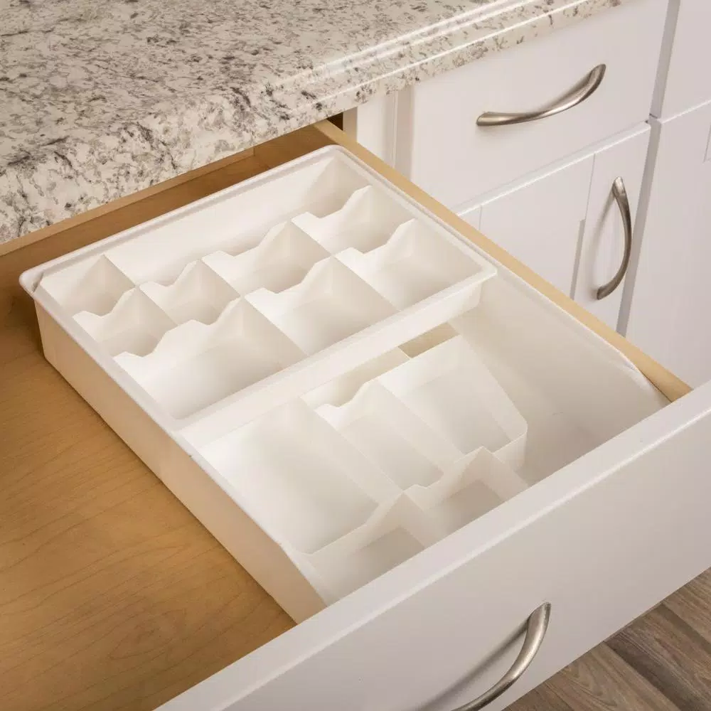Real Solutions for Real Life White 6-Compartment 2-Tier Drawer Organizer for Office, Craft, and Kitchen Supplies