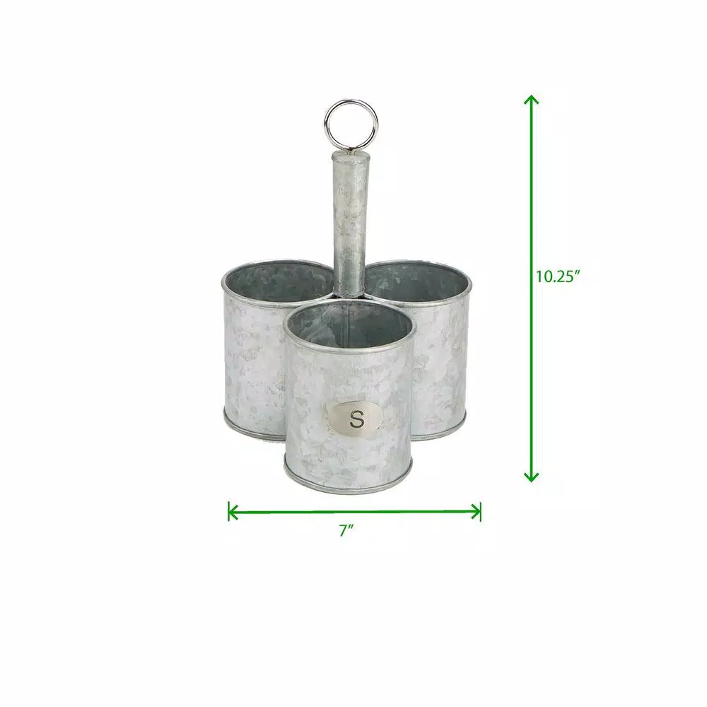 Mind Reader 3-Section Galvanized Metal Utensil Caddy & Silverware Organizer