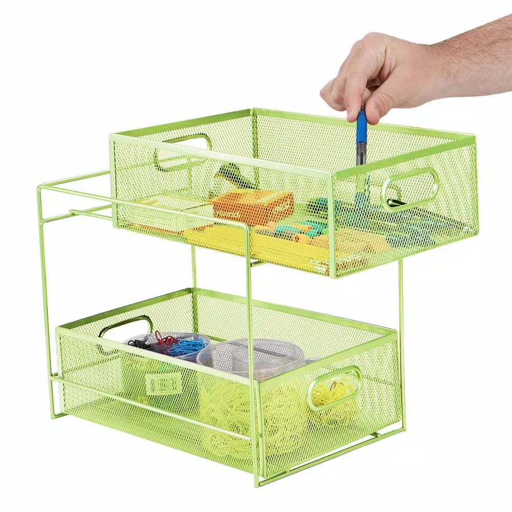 MIND READER 2-Tier Metal Mesh Utensil Caddy & Organizer, Green