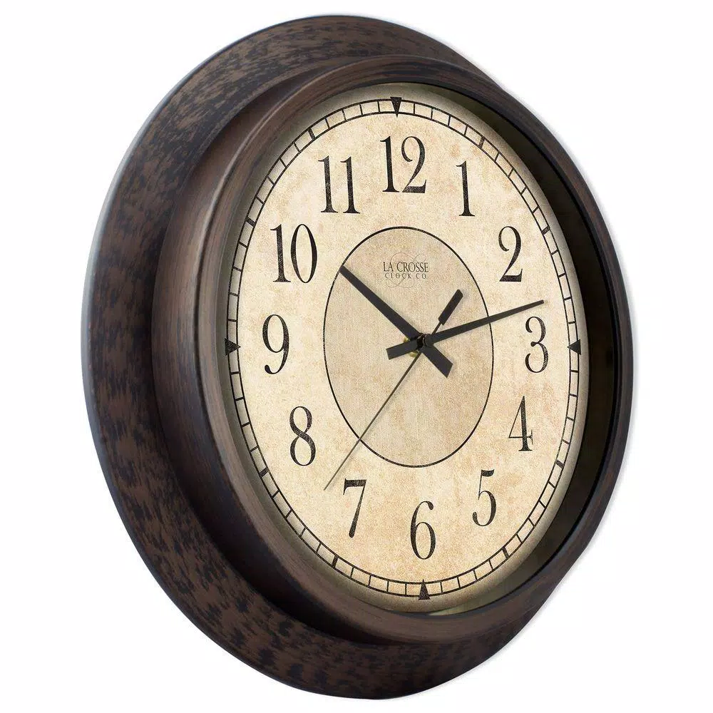 La Crosse Technology 14 in. Round Brown Plastic Analog Wall Clock with Antique Rustic Dial
