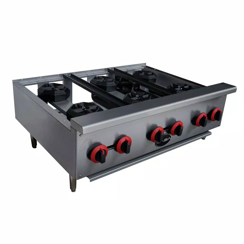 SABA 36 in. Commercial Gas Hotplate Cooktop, 6 Burners, Stainless Steel