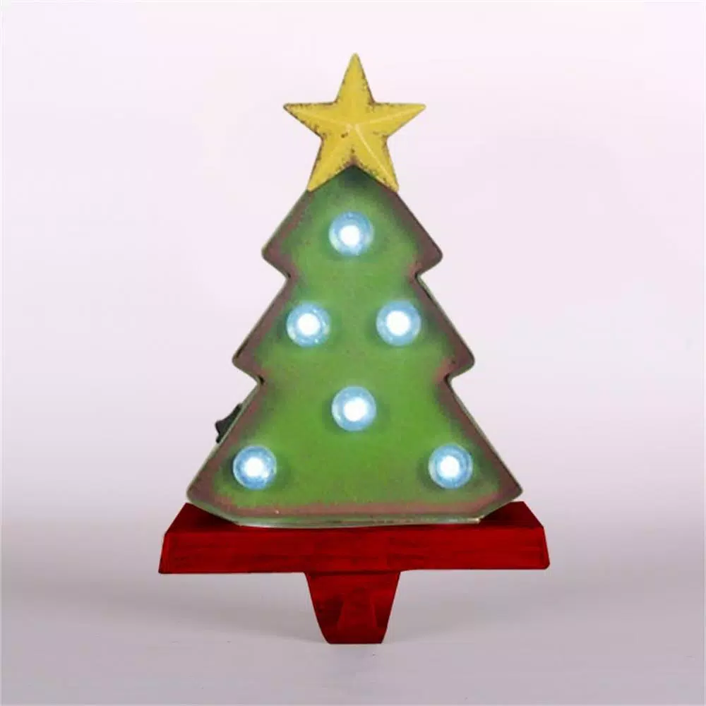 Glitzhome 8.48 in. Marquee LED Christmas Tree Stocking Holder with Iron Hook