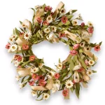 National Tree Company 22 in. White and Pink Sunflower Wreath with Burlap Bows thumbnail 1