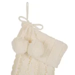 Glitzhome 24 in. White Knitted Polyester Christmas Stocking with Pom Pom Balls thumbnail 2