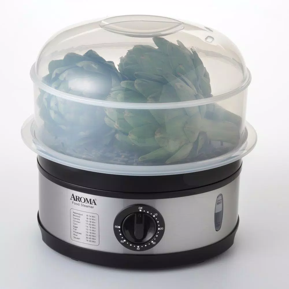 AROMA 20-Cup Stainless Steel Food Steamer, 5-Quart Double Tier Capacity