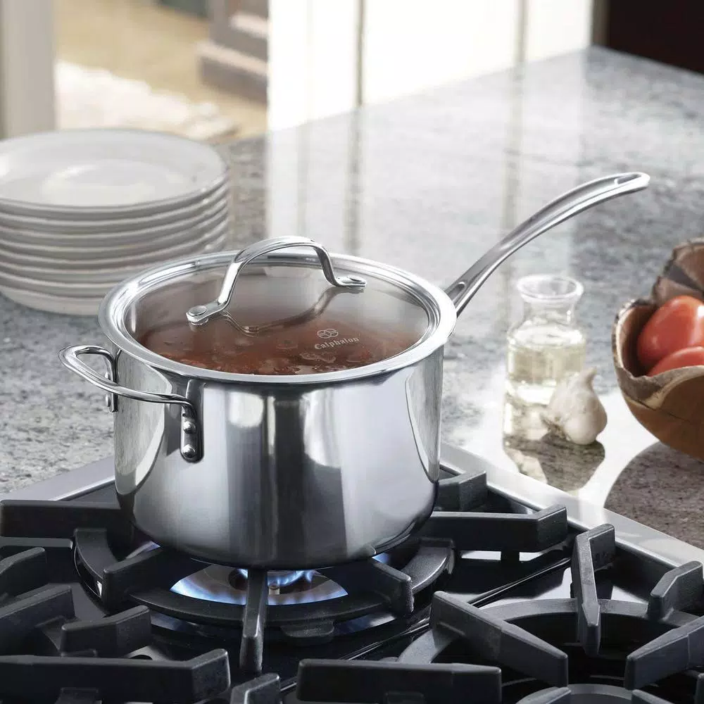 Calphalon Tri-Ply 4.5 Qt. Stainless Steel Saucepan with Glass Lid