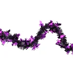 Northlight 50 ft. Black and Purple Bat Halloween Tinsel Garland, Unlit thumbnail 1
