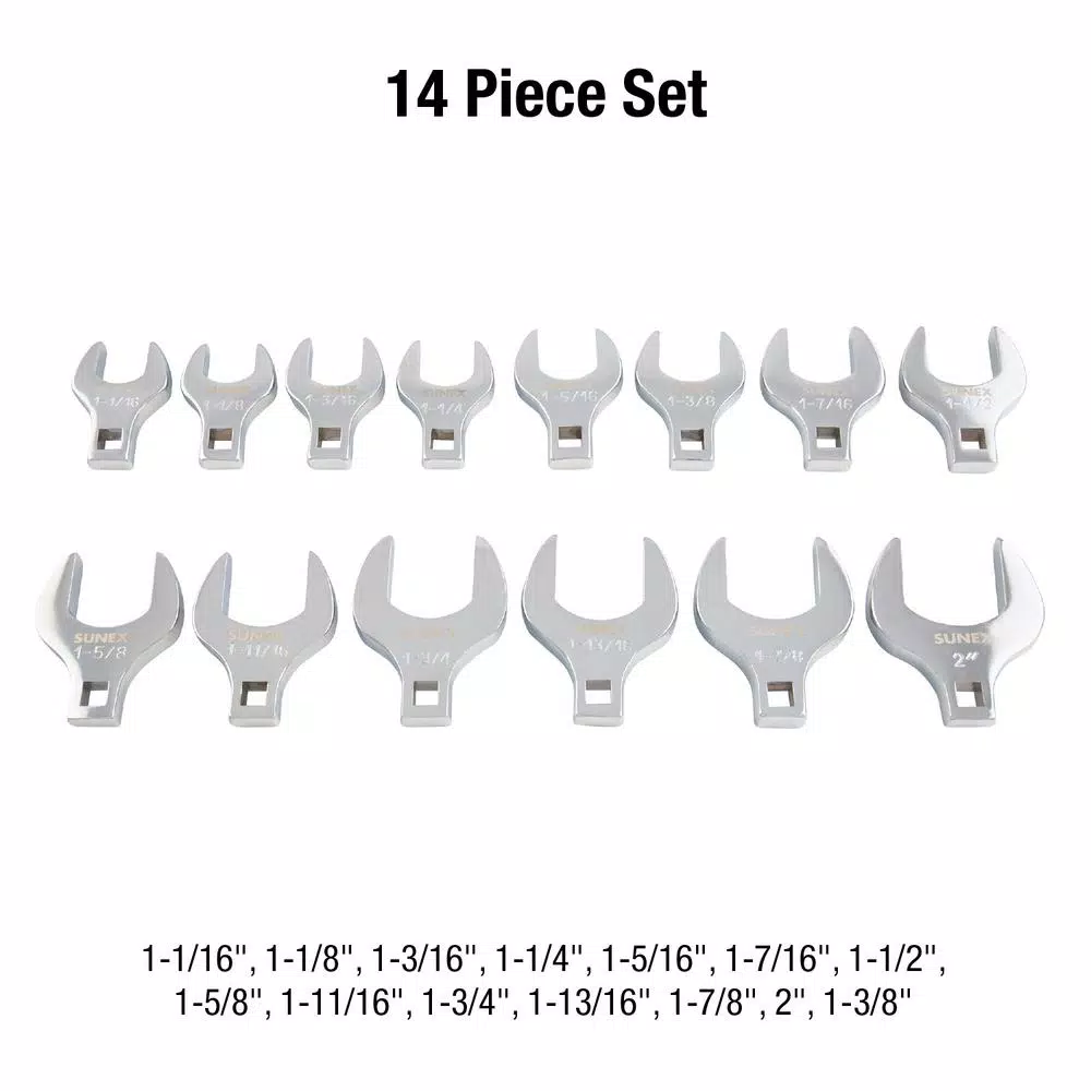 Sunex Tools 1/2 in. Drive Jumbo SAE Crowfoot Wrench Set, 14-Piece
